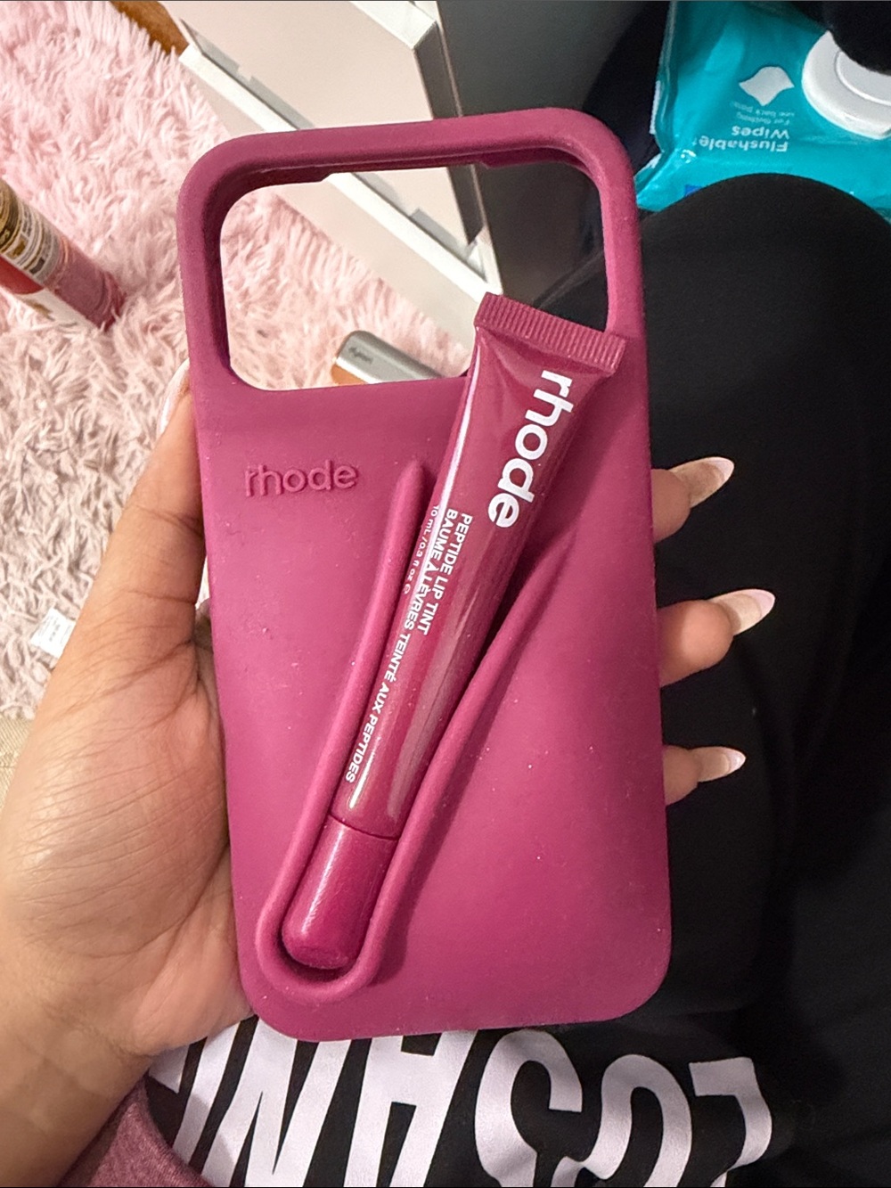 RHODE Magenta Silicone Phone Case with Lip Tint Slot
